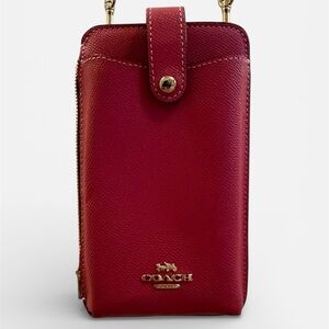COACH Red Crossbody Phone Wallet | Gold Chain | Saffiano Leather